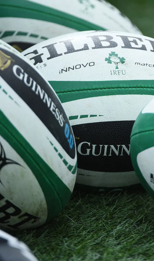 Ireland rugby balls ready to be used on pitch during the mens 6 Nations tournament