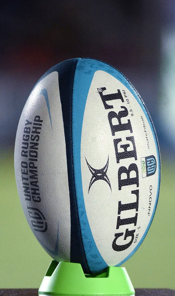 Pro Clubs Rugby Balls Gilbert United Rugby Championship rugby ball sitting on a kicking tee ahead of a match