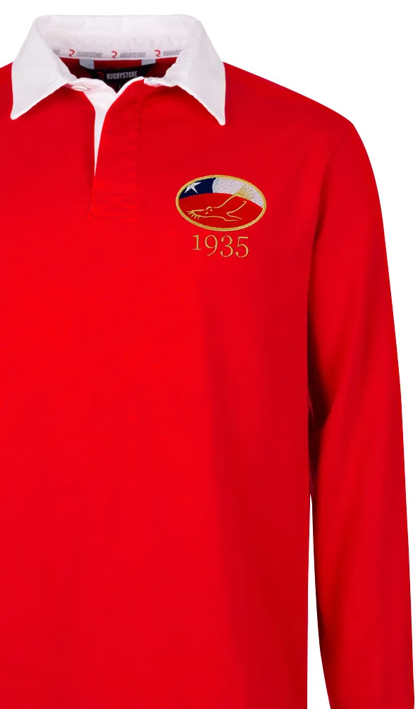 Chile Rugby Classics A classic red rugby shirt with the Chile rugby logo embroidered on the chest