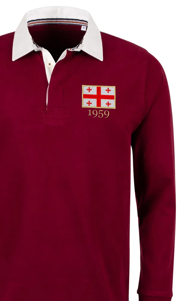 Georgia Rugby Classics A Burgundy classic rugby shirt with the Georgian flag embroidered on the chest