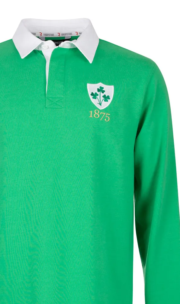 Ireland Rugby Classics A classic rugby shirt in emerald green with the Irish rugby shamrock embroidered on the chest