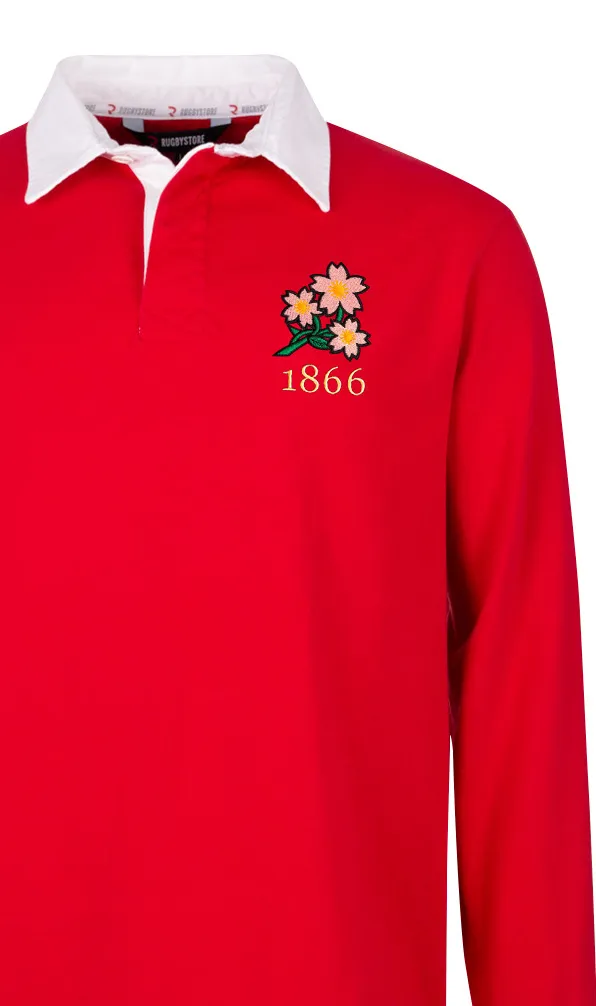 Japan Rugby Classics A traditional rugby shirt in red with the Japanese cherry blossoms embroidered on the chest