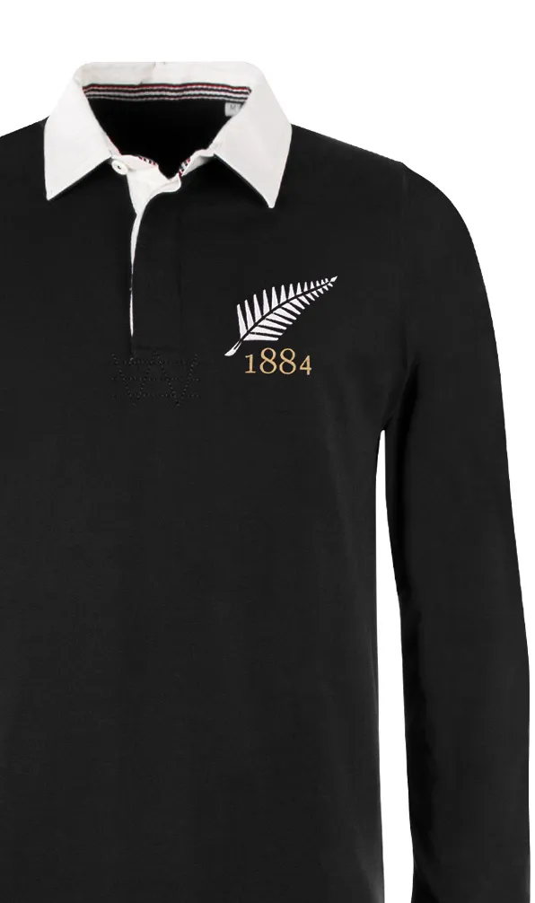 New Zealand Rugby Classics A classic rugby shirt in black with the New Zealand fern embroidered on the chest