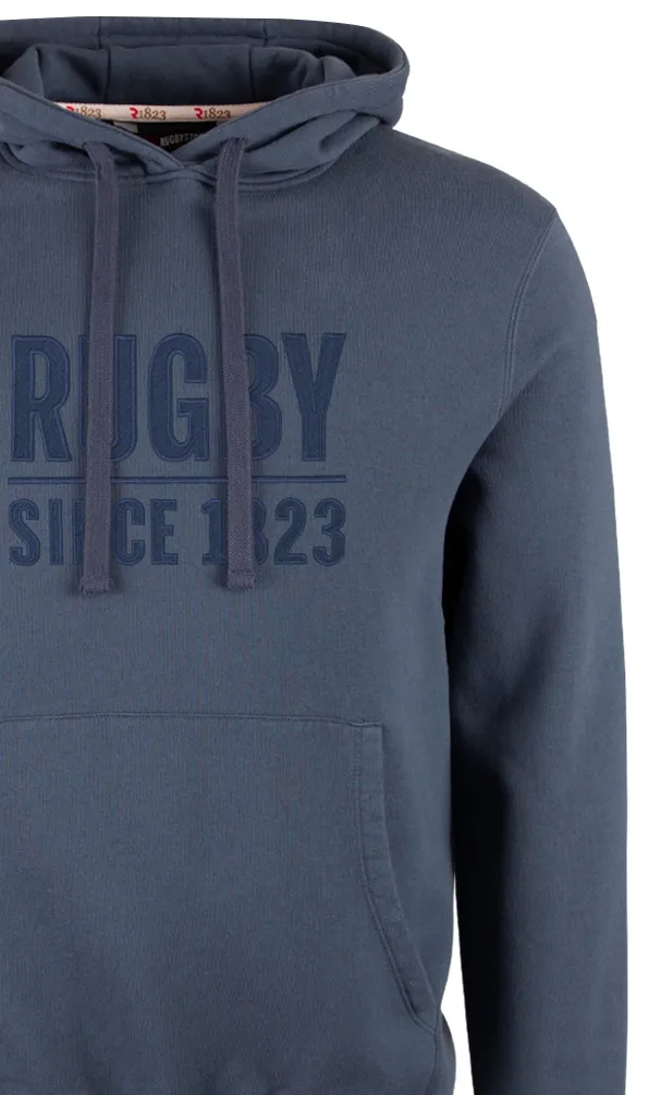 Rugby 1823 A high quality petrol blue hooded top with Rugby Since 1823 embroidered on the front