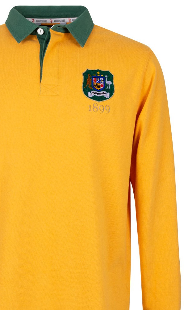 Australia Rugby Classics A traditional Australia rugby shirt in gold on a white background