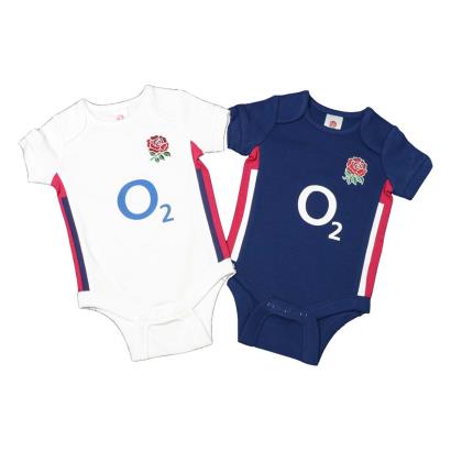 Brecrest Babies England 2 Pack of Bodysuits - White and Navy - Front