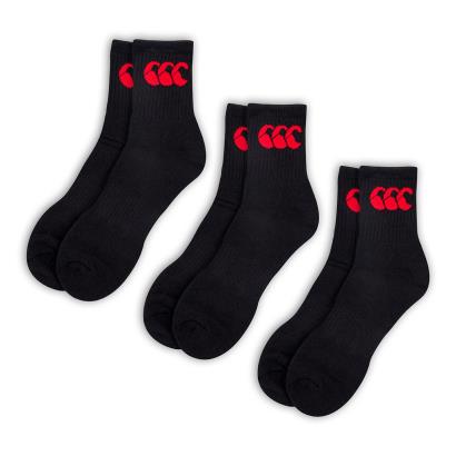 Canterbury Adults 3 Pack Crew Socks - Black - 3 Pairs