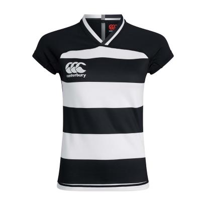 Canterbury Womens Teamwear Hooped Evader Rugby Shirt Black/White - Front