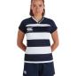 Canterbury Womens Teamwear Hooped Evader Rugby Shirt Navy/White - Model