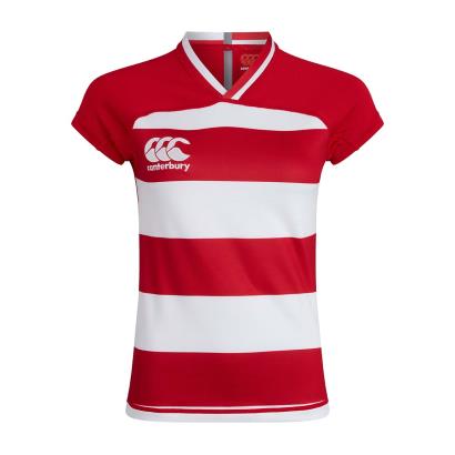 Canterbury Womens Teamwear Hooped Evader Rugby Shirt Red/White - Front