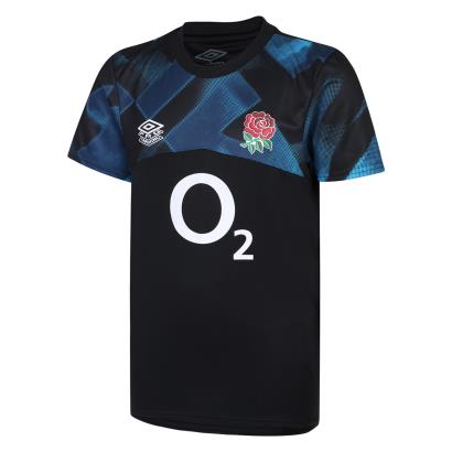 England Kids Rugby Training Shirt - Short Sleeve Black 2023 - Front