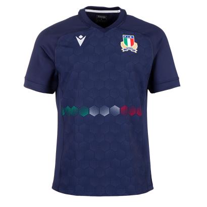 Italy Mens Training Rugby Shirt - Short Sleeve Navy 2023 -  Front