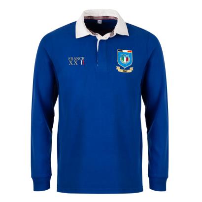 Italy Mens World Cup Heavyweight Rugby Shirt - Long Sleeve Royal - Front