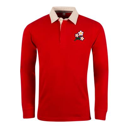 Mens Japan Heavyweight Vintage Rugby Shirt - Red Long Sleeve - F
