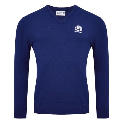 Mens Scotland Lambswool V Neck Sweater - Navy - Front