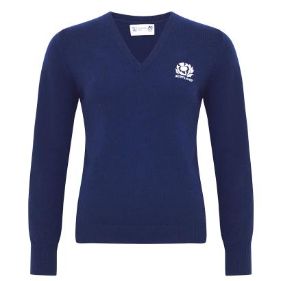 Womens Scotland Lambswool V Neck Sweater - Navy - Front
