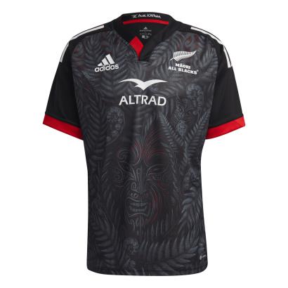 Maori All Blacks Mens Home Rugby Shirt - Short Sleeve Black 2023 - Front