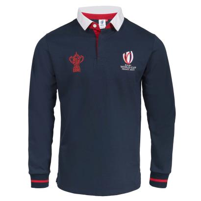 Mens Rugby World Cup 2023 Logo Rugby Shirt - Navy Long Sleeve - 