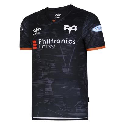Ospreys Mens Home Rugby Shirt - Short Sleeve Black 2023 - Front