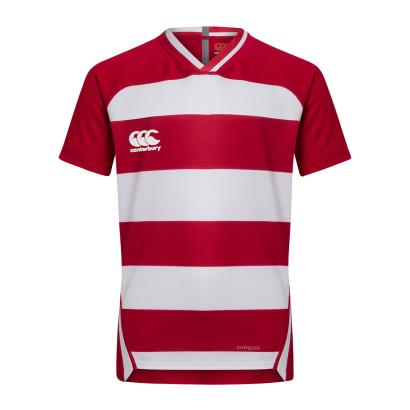 Canterbury Teamwear Hooped Evader Rugby Shirt Red/White Kids - Front