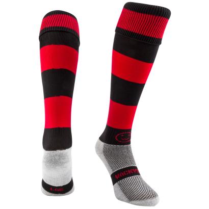 Red Black Hooped Wackysox Kids Rugby, Red And White Hooped Rugby Socks