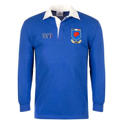 France Mens World Cup Classic Rugby Shirt - Long Sleeve Royal - Front