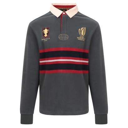 Mens Rugby World Cup 2023 Webb Ellis Striped Rugby Shirt - Black - Front