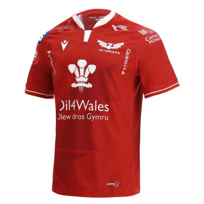Macron Scarlets Mens Poly Home Rugby Shirt - Short Sleeve - Front