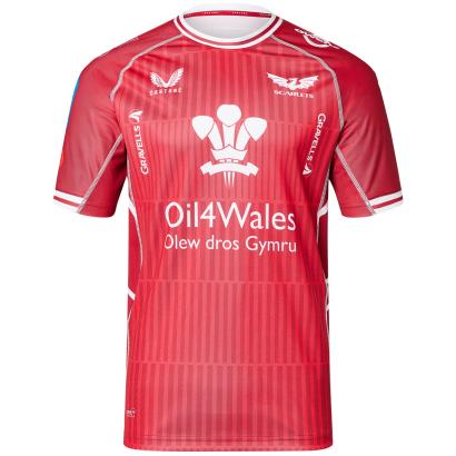 Scarlets Mens Home Rugby Shirt - Short Sleeve Red 2023 - Front