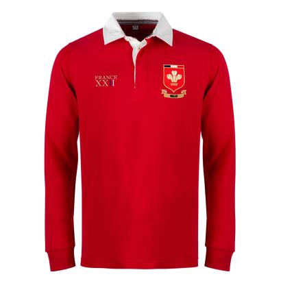 Wales Mens World Cup Heavyweight Rugby Shirt - Long Sleeve Red - Front